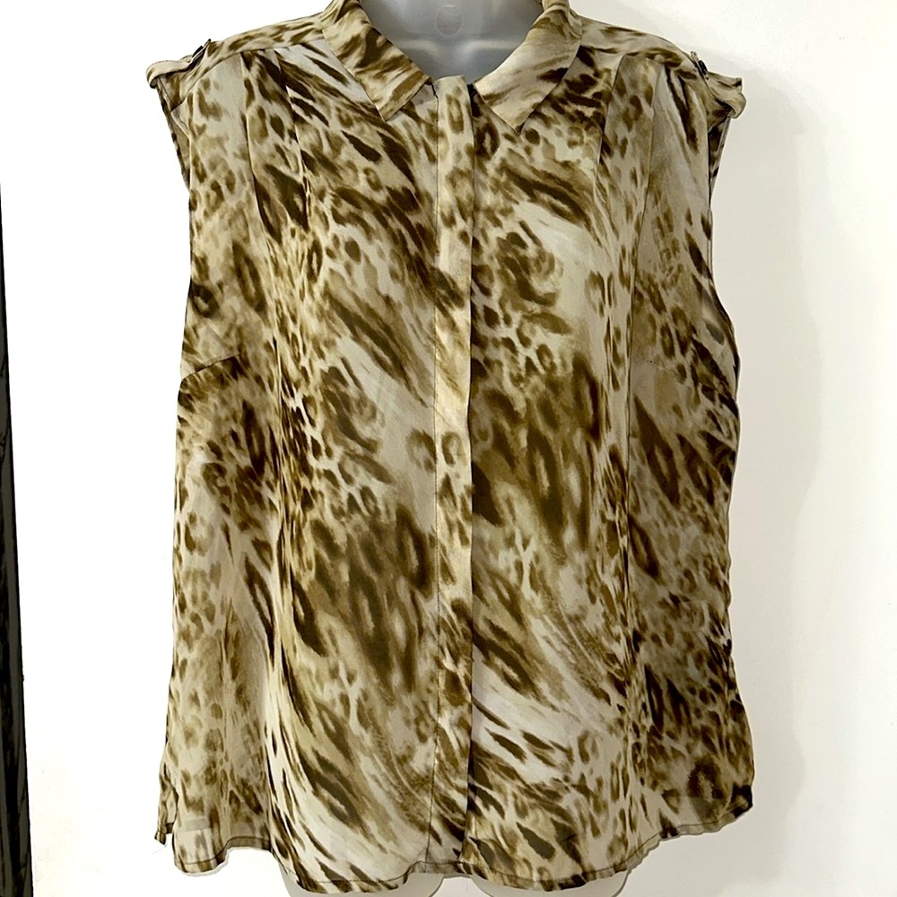 Dana Buchman Tan Semi- sheer Button Down Shirt